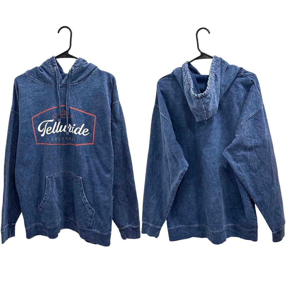 Yesterdays Telluride Colorado Hoodie Blue Mineral Wash Gorpcore Granola‎ Crunchy
